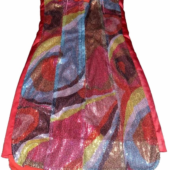 H&M Sequined szL Dress 10 Mini Short Iridescent Shiny Strapless Bling Colorful - Picture 8 of 11